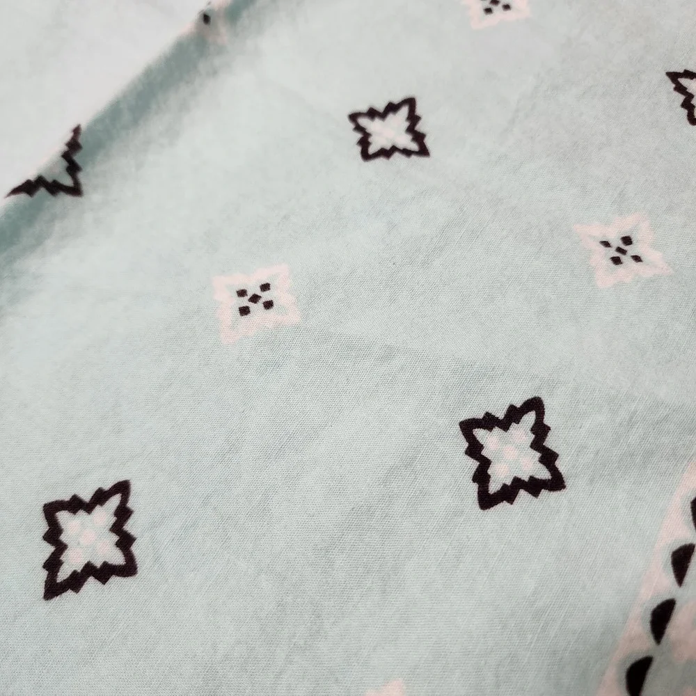 Vintage RN 13962 Light Teal Blue Cotton Floral Geometric Bandana Neckerchief